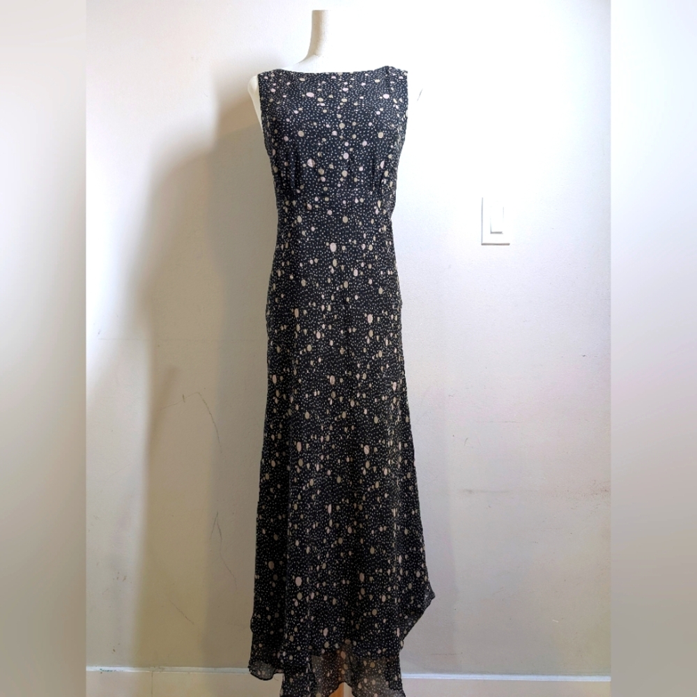Vintage Talbot's 100% Silk Black Polka Dot Midi Dress Size 10